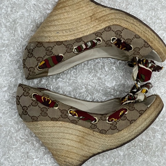 GUCCI Canvas Printed Pumps Wedge Women’s - Picture 5 of 10